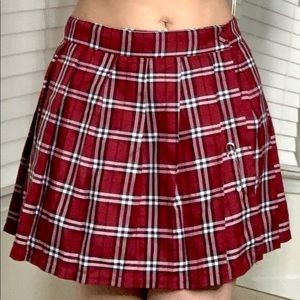 Red plaid mini wrap skirt
